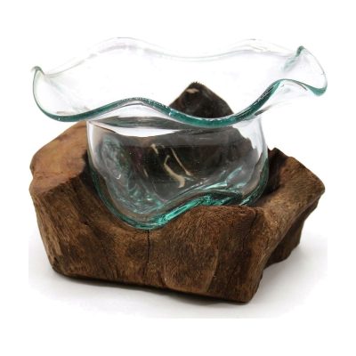Coupe à fruits sur pied de racine, verre soufflé transparent