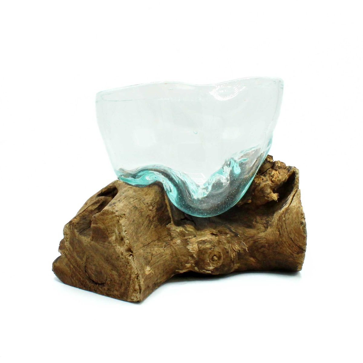 Coupe à bord ondulé en verre soufflé sur racine de Gamal, vue 1
