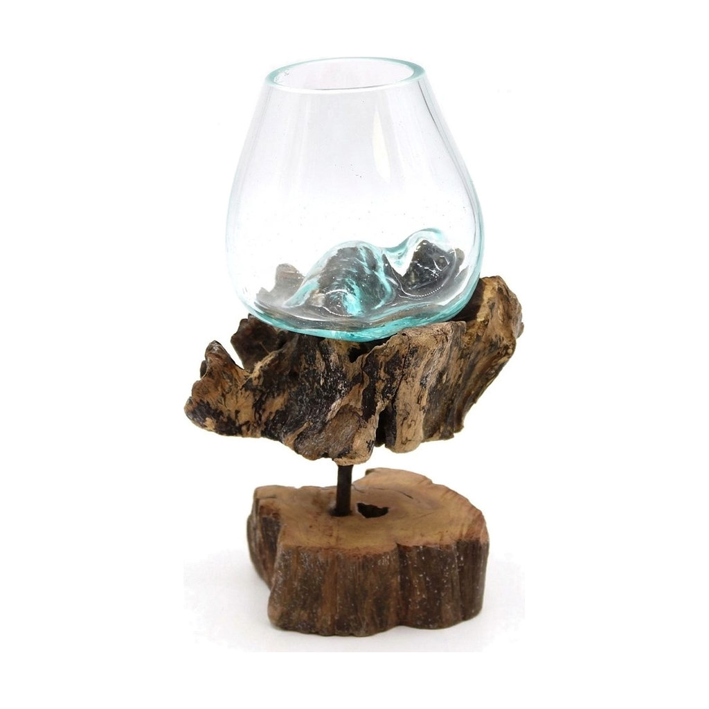 Coupe ovale allongée en verre soufflé sur son pied de racine