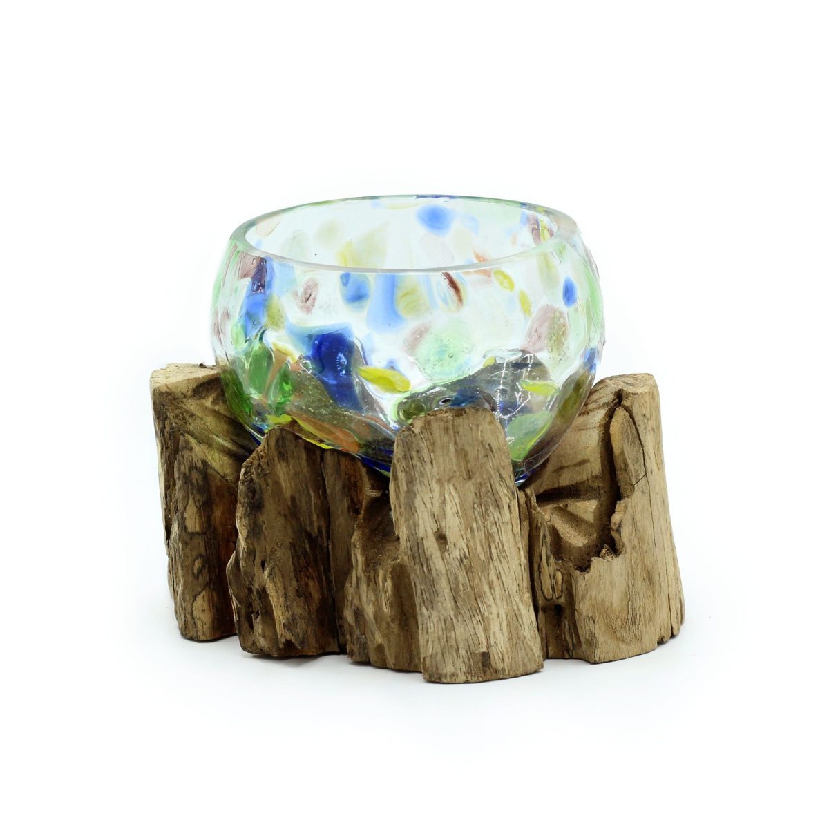 Petit bol en verre soufflé teinté sur racine de Gamal, 14 cm de long