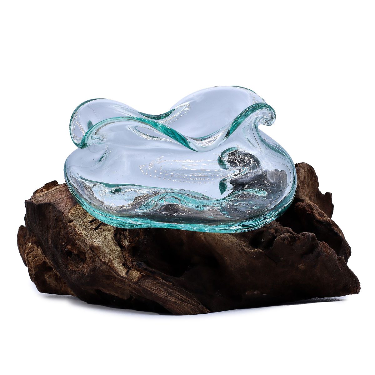 Petite coupe à bord ondulé en verre soufflé sur racine de Gamal, 15 cm