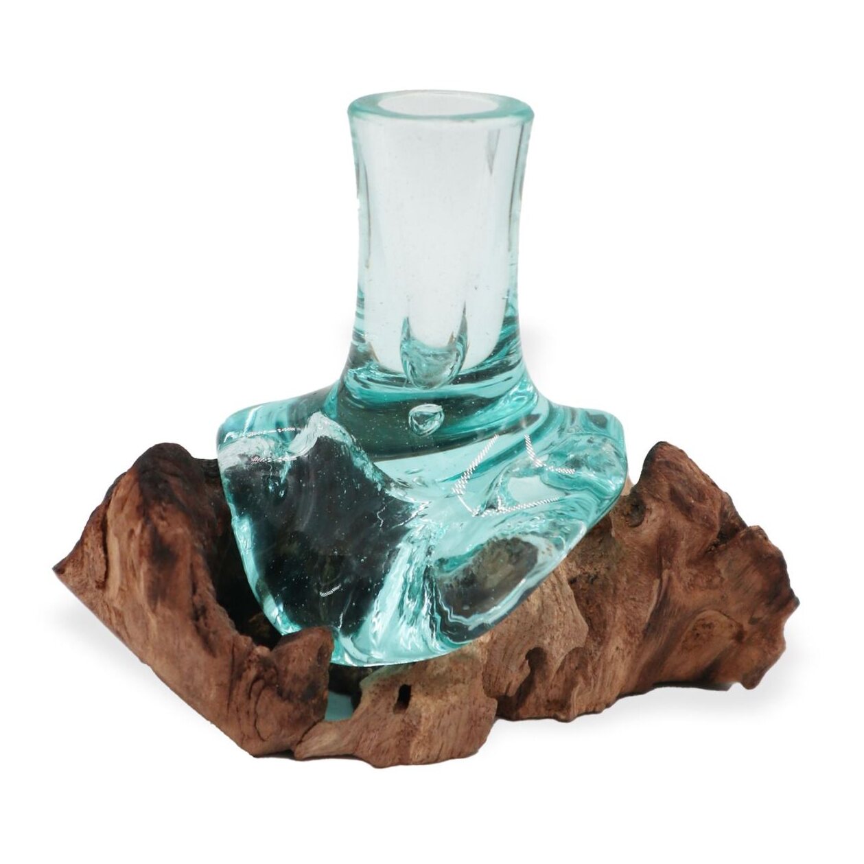Soliflore d'appoint, 15 cm en verre soufflé sur racine de Gamal, vue d'ensemble